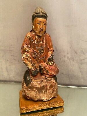 Sculpture en bois polychrome divinité Chine, Asie XVIII-XIXe