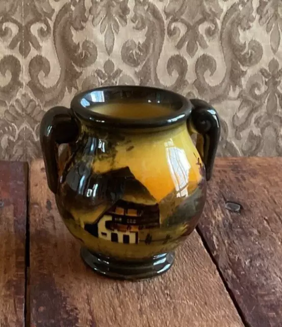 Schramberg Majolika Mini Bud Vase Hand Painted Country Scene Vintage Germany