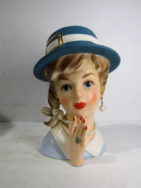 7 Inch Wreath Mark Lady In Blue With Buckle Hat Head Vase