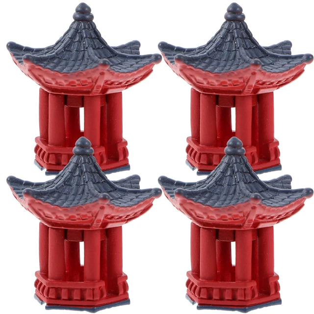 Set De 4 Mini Pagodes Et Pavillons Zen En Résine - Décoration Jardin Et Paysage Miniature