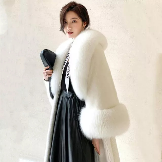 Women Real Mink Fur Long Thick Coat Fox Fur Collar Lapel Jacket Parka Plus 6Xl 3