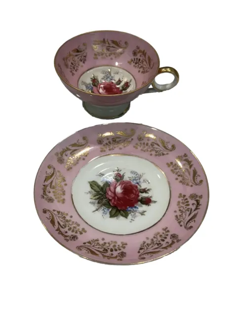 Vintage Royal Sealy Pink Tea Cup Saucer Japan Rose  Pattern Gold Trim