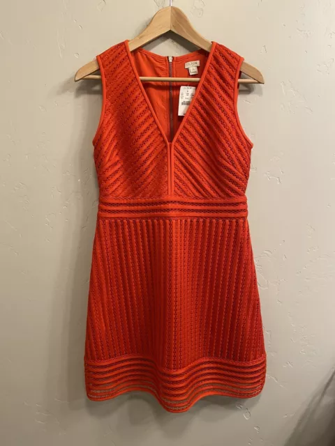 J Crew Red Eyelet Lace Fit & Flare Dress Women’s Sz 6P Knee Length V-Neck  $98