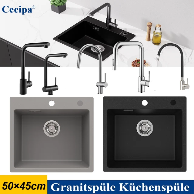Granit-Spüle W620, 62x50 Cm, Inkl. Siebkorb & Chrom-Ablaufgarnitur - Made In Germany
