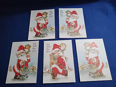 Bellissime 5 Cartoline Vintage Buon Natale Buon Anno Babbo Natale Non Viaggiate