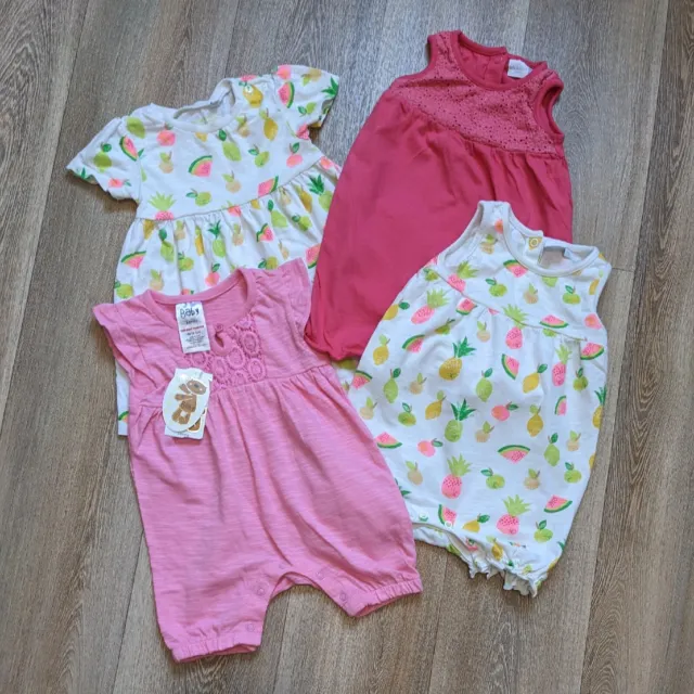 Baby Girls Summer Romper & Dress Bundle Age 3-6 Months Fruit Pink
