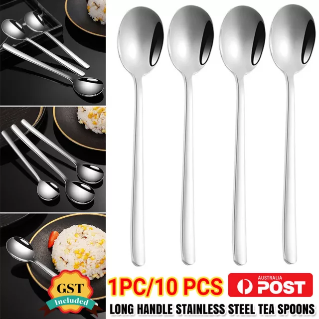 10X Stainless Steel Tea Spoons Long Handle Latte Ice Cream Sundae Coffee Spoon