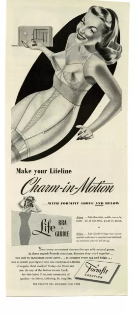 1947 VINTAGE LINGERIE ad, FORMFIT 'Life' Bras and Girdles, pinup