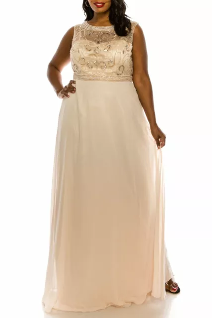 Decode 1.8 Beaded Mesh Chiffon Gown Size 14 18 Ivory Champagne Wedding NWT $359