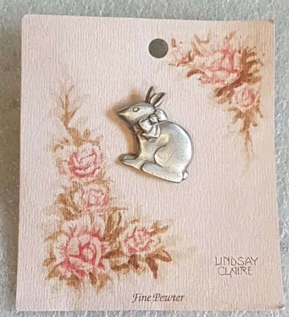 Lindsay Claire Design Fine Pewter Bunny Rabbit Lapel Pinback Pin Collectible