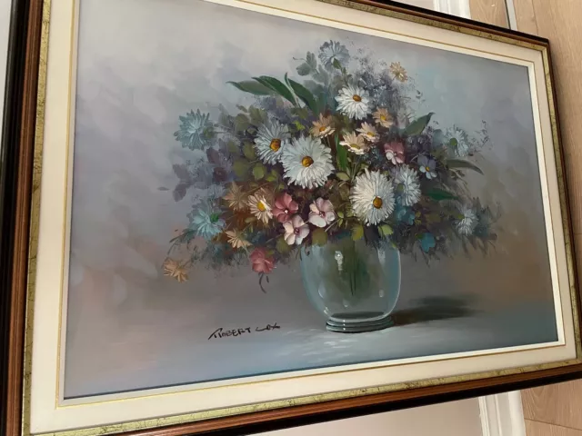 Robert Cox Flower Jar Blossoms 43 x 30 Signed Original Painting Framed 2