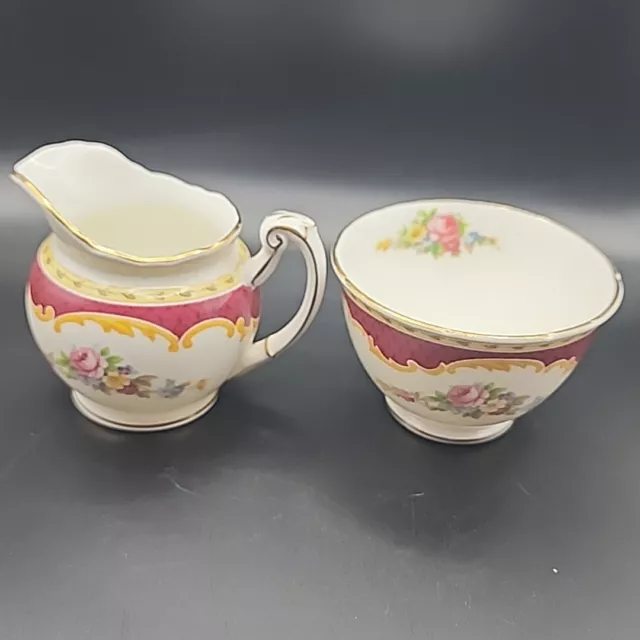 Vintage Windsor Burgundy Foley Bone China Creamer & Open Sugar Bowl England