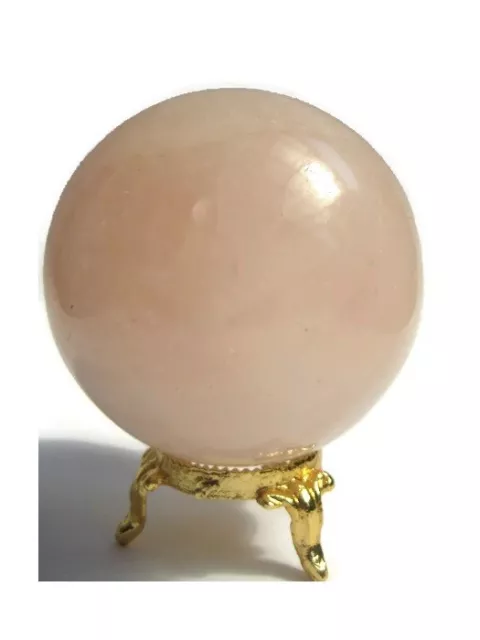 Rose Quartz 6.8cm 392g Crystal Ball Orb Sphere on Gold Metal Stand RQ003