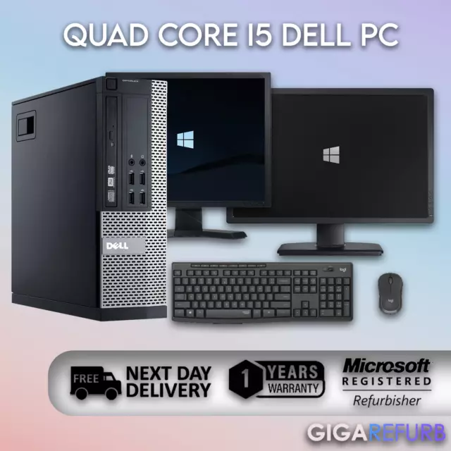 CUSTOM DELL QUAD CORE Intel i5 Desktop Computer PC DUAL Monitors + Windows 10