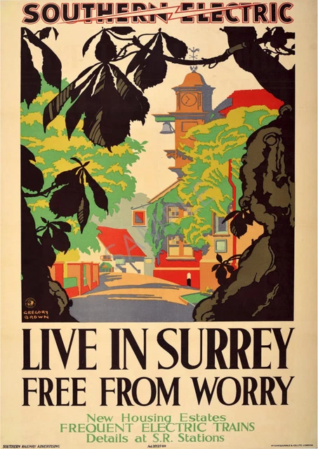 Southern Electric Live in Surrey free from Worry Vintage Railway Poster  Print 2