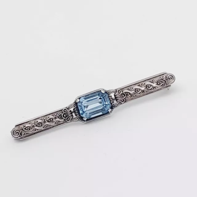 Antiker Silberbrosche 935 Brosche  Blauer Stein Aquamarin Farbe Art Deco Brooch