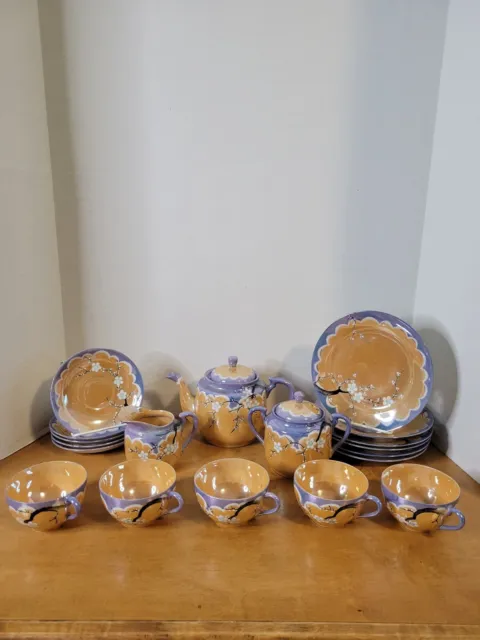 Beautiful Vintage 18 Piece Asian Tea Set Handmade And Painted Made In Japan.
