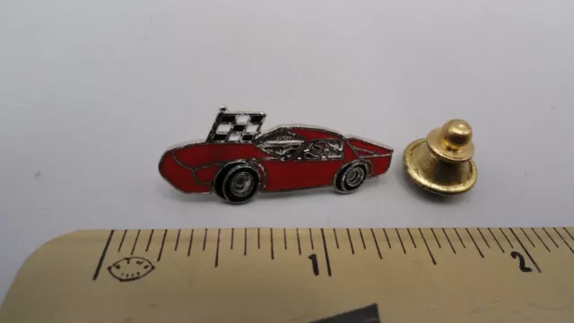 Vintage Red Race Car Racing Checkered Flag Hat Lapel Pin