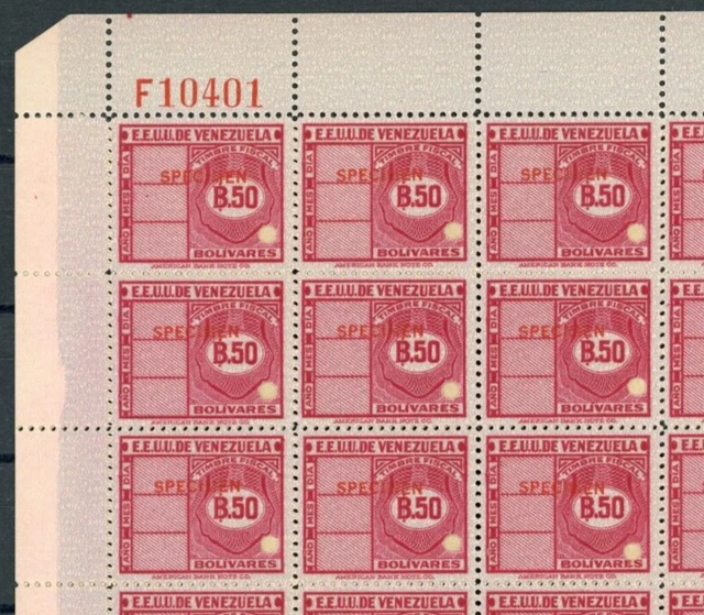 VENEZUELA Revenues FISCAL B.50 ABNCo *F10401* SPECIMEN Folded Block{40} MNH ZU85