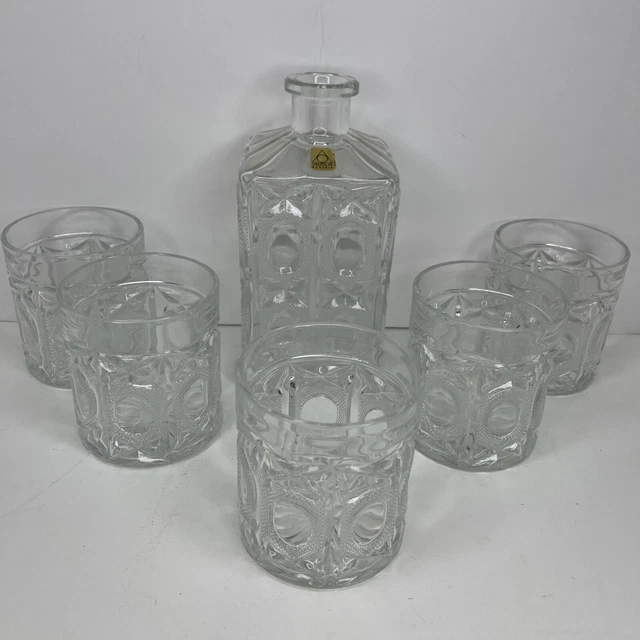VINTAGE OBERGLAS AUSTRIA Crystal Bar Set Decanter (No Stopper) With 5