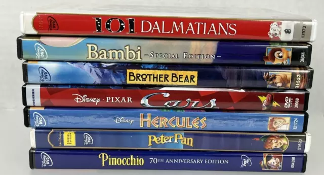 Disney Animated Film Movie Collection DVD 7 Video LOT Dalmatians Bambi Pinocchio