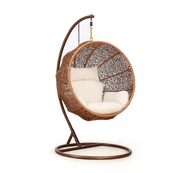 Manhattan Comfort Zolo Hanging Lounge Egg Swing Chair In Cream OD-HC001-CR