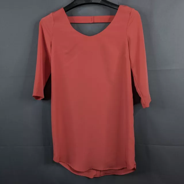 Lush Womens Dress XS Coral Orange Shift 3/4 Sleeve Flowy Loose V Neck Mini