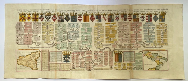 Naples Sicily Italy 1719 Henri Chatelain Very Large Antique Map 18Th Century