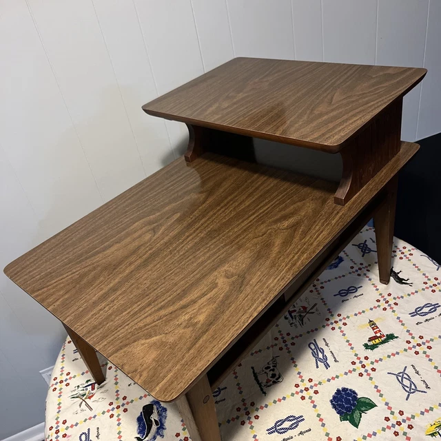 Vintage Lane End Table Solid Walnut Step 2 Tier MCM Furniture Vintage Antique