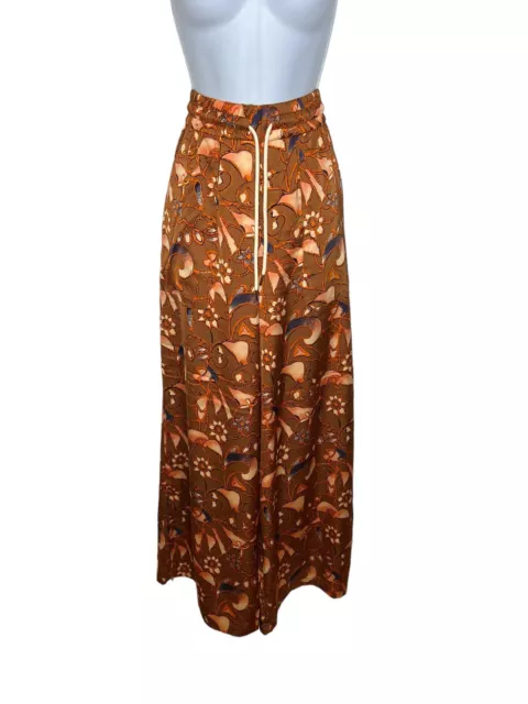 RACHEL ROY PANTS Womens Brown Floral Satin Drawstring Casual Slit Legs ...