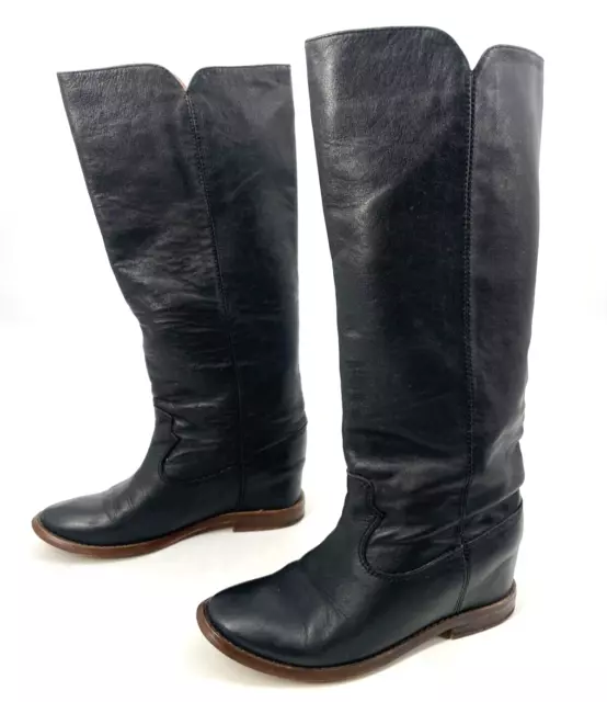 Isabel Marant women size 39 Black Leather Knee Boots pull on Cleave hidden wedge