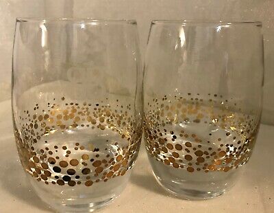 2 Baileys Irish Cream Gold Dot Confetti Low Ball/Rocks Glasses Bar Barware Pub
