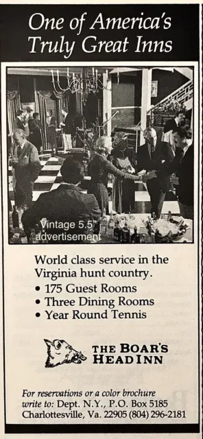 Boar's Head Inn Charlottesville VA Vintage PRINT AD W/ Interior Photo 80’s 5.5”