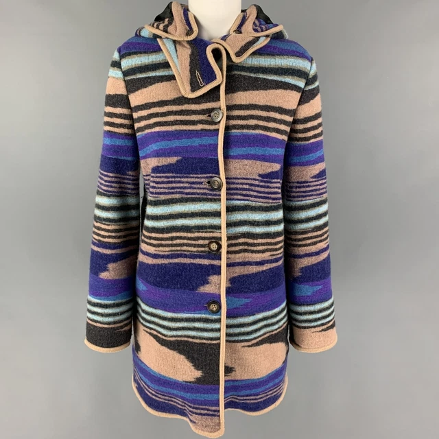 MISSONI Size 4 Purple Multi-Color Wool Knitted Snaps Coat