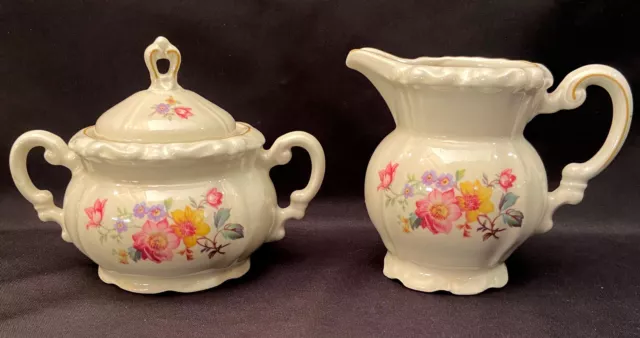 Antique MITTERTEICH BAVARIA China Creamer and Sugar Bowl W/ Lid. Numbered 21516