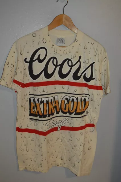 AOP VTG 90s COORS EXTRA GOLD DRAFT BEER Bubble All Over Print T Shirt mens Large