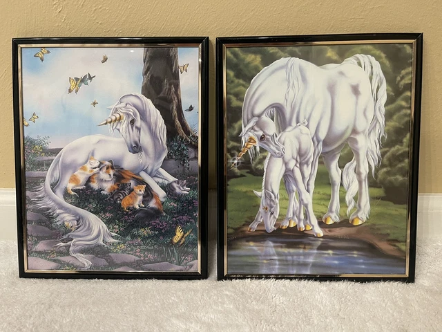 VINTAGE SUE DAWE 80’s Mythical Unicorn Pictures 8x10 Pair, Mother/baby ...