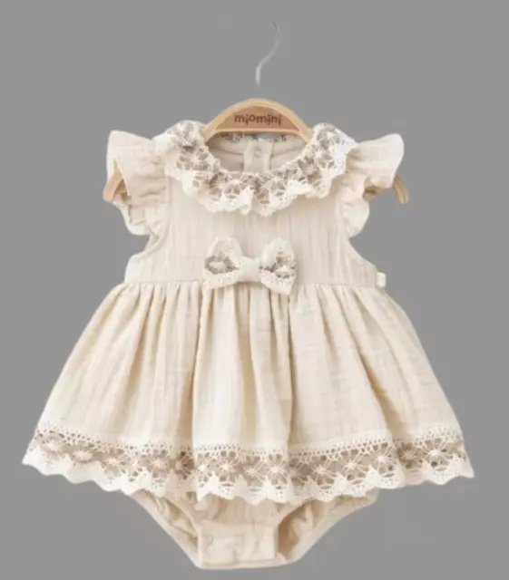 Baby Girls Beige Muslin Look Dress Set