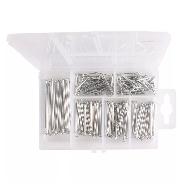 190 x Galvanised Wire Nails Pins Upholstery Furniture Tacks Studs Assorted Sizes