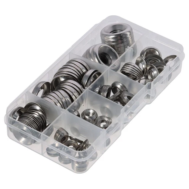 Stainless Steel Cup Washer Assortment - 280 Piece Kit With 7 Sizes In Storage Box