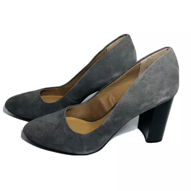 Franco Sarto Evie Women's Pumps 8.5M Gray Suede Leather Shoes 3.5" Block Heel