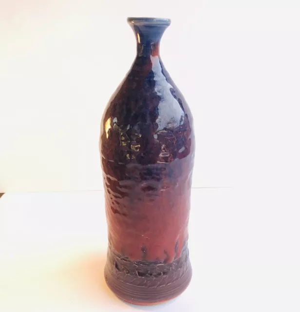 Signed Purple Dougherty Studio Art Pottery Drip Glaze Stoneware 10.75” Vase Tall