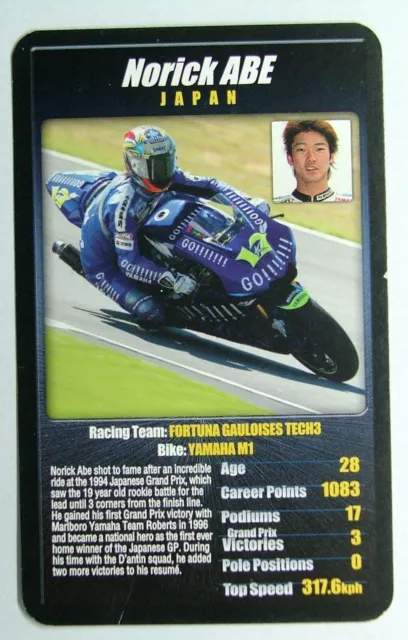 1 x card Top Trumps MotoGP The riders Norick Abe Japan