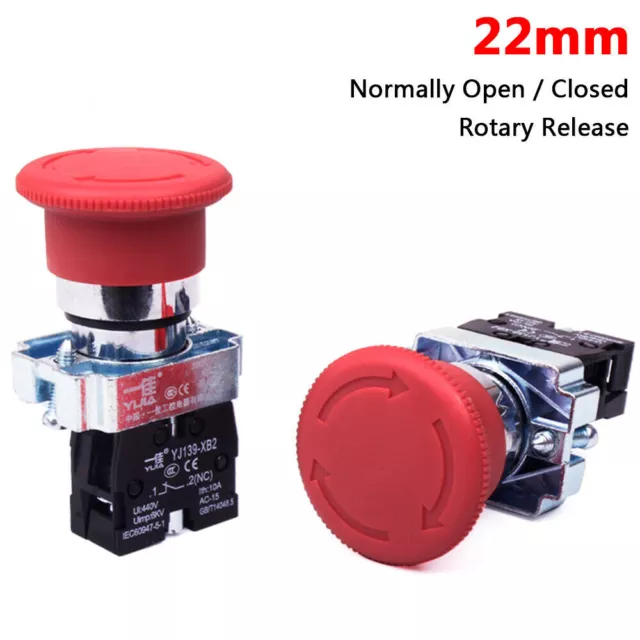 22MM E-STOP SWITCH Emergency Stop Push Button Switch Red Mushroom Head ...