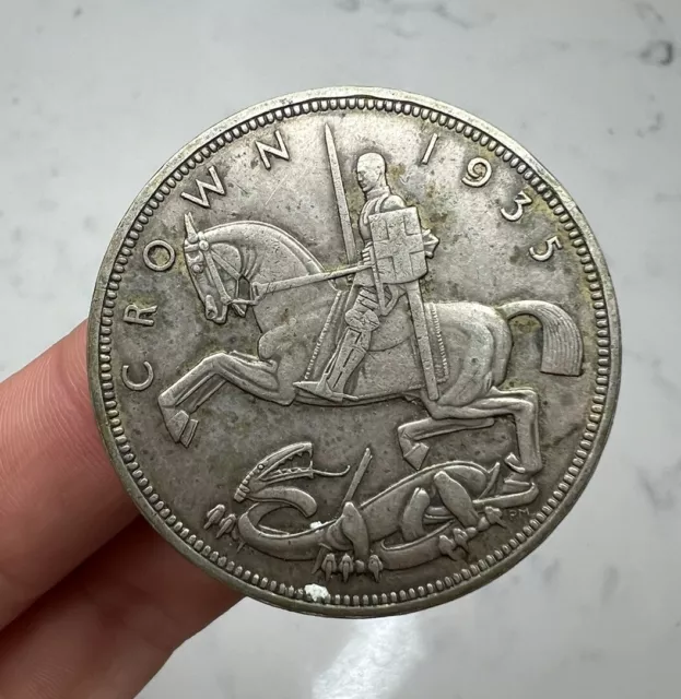 Antique 1935 Rocking Horse 1 Crown 5 Shillings 500 Half Silver Coin British