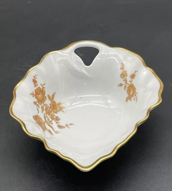 Limoges White With Gold Trimming Leaf Shaped Porcelain Dish Bowl