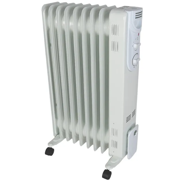 Oil Filled Radiator Heater Thermostat Timer White Portable 3 Heat Settings 2000W