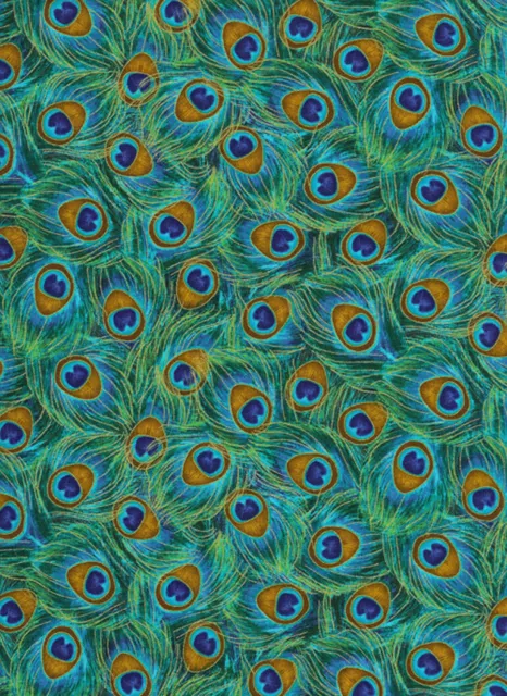 Fat Quarter Peacock Feathers 100% Cotton Quilting Sewing Fabric