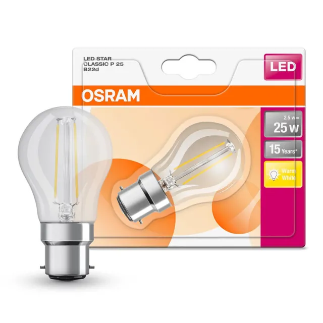 Osram LED Filament Leuchtmittel Tropfen 2,5W =25W B22d klar 250lm warmweiß 2700K