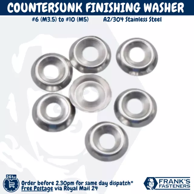 No. #6 #8 #10  M3.5 M4 M5 CUP COUNTERSUNK FINISHING WASHERS A2 STAINLESS STEEL